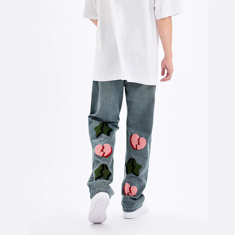 Embroidered Straight Jeans for Men and Women
