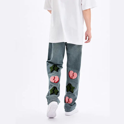 Embroidered Straight Jeans for Men and Women