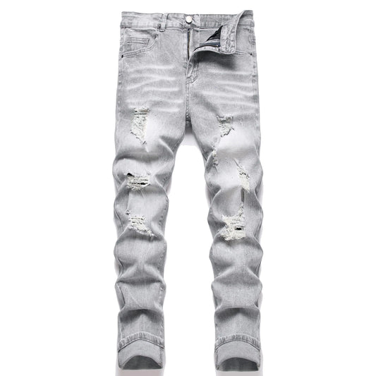 Homllyer Jeans Rasgados para Hombre Corte Recto de Pierna Elásticos Skinny Ajustados para Hombre, Pantalones de Mezclilla (1992, 28) Gris
