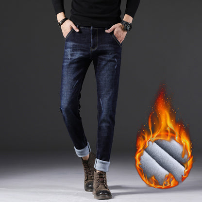 Denim Men'S Straight Loose Day System plus Fleece Casual Long Pants