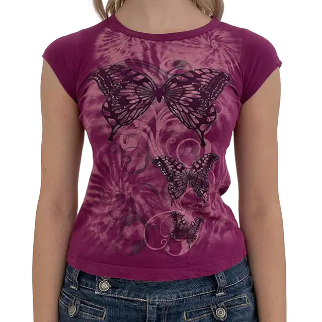 Vintage Women's Y2K Slim Fit Casual Short Sleeve T-Shirt