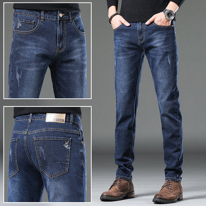 Denim Men'S Straight Loose Day System plus Fleece Casual Long Pants