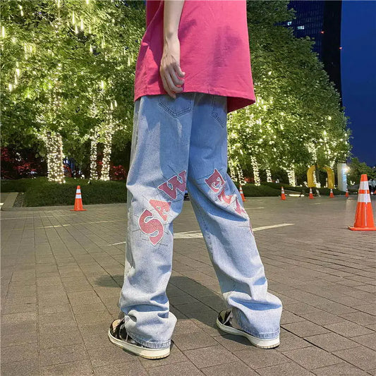 Pantalones Vaqueros Rectos Sueltos de Alta Calle para Hombre, Verano