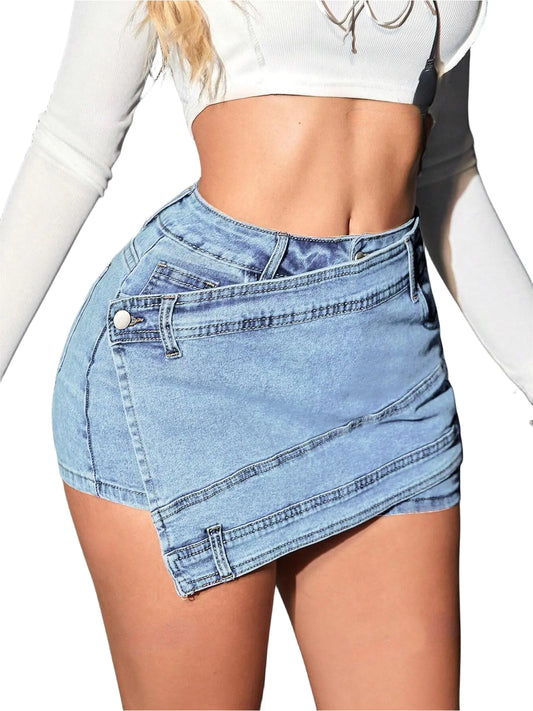 Faldas para Mujer Mini Falda Vaquera Corta y Sexy, Irregular con Bolsillos