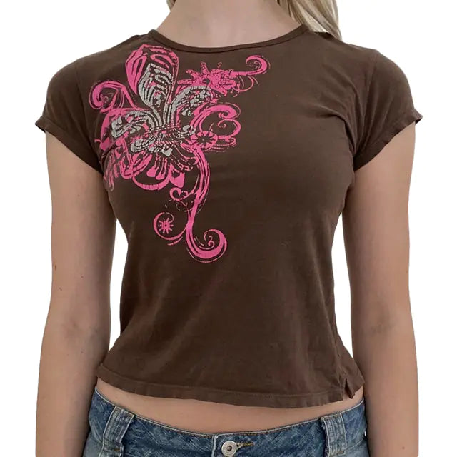 Vintage Women's Y2K Slim Fit Casual Short Sleeve T-Shirt