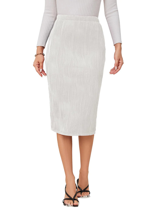 CYiNu Womens Pencil Skirts High Waisted Casual Knit Midi Skirt Stretchy Ribbed with Split Bodycon Elegant Office Long Skirts(WhiteM)