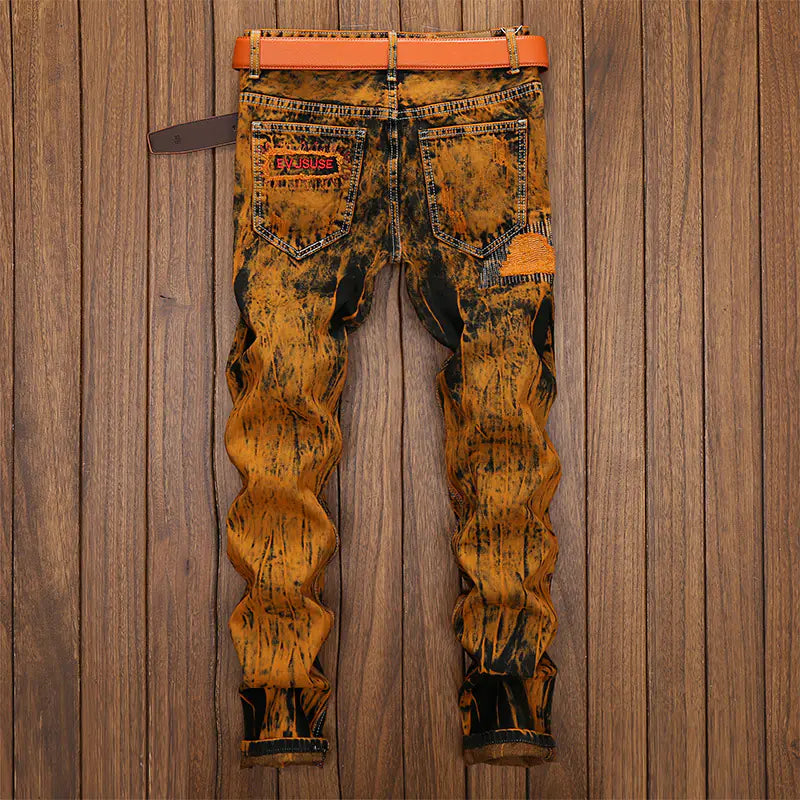 Vintage Style Distressed Straight Leg Jeans for Men
