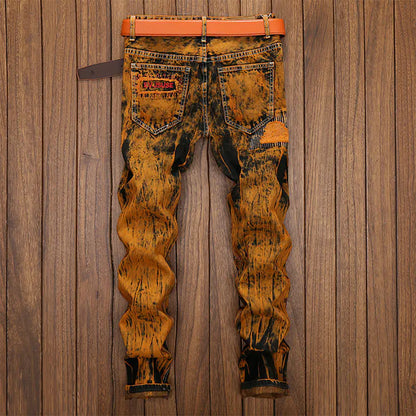 Vintage Style Distressed Straight Leg Jeans for Men