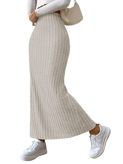 Liposhion Falda Larga a Rayas Elástica y Ceñida de Talle Alto para Mujer (Gris BlancoXS)