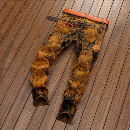 Vintage Style Distressed Straight Leg Jeans for Men