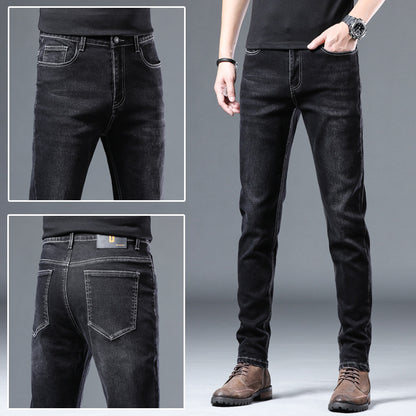 Denim Men'S Straight Loose Day System plus Fleece Casual Long Pants