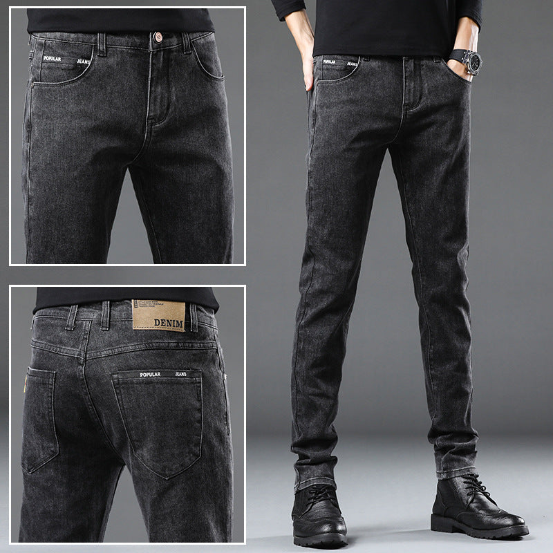 Denim Men'S Straight Loose Day System plus Fleece Casual Long Pants