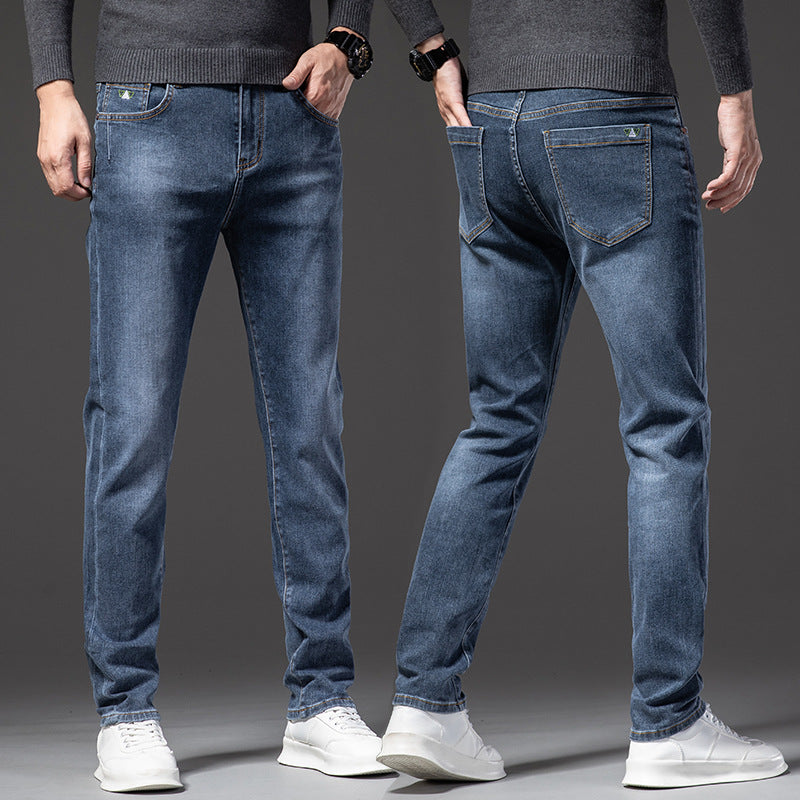 Denim Men'S Straight Loose Day System plus Fleece Casual Long Pants