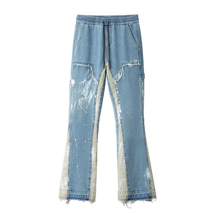 Color Block Painted Drawstring Jeans for Men