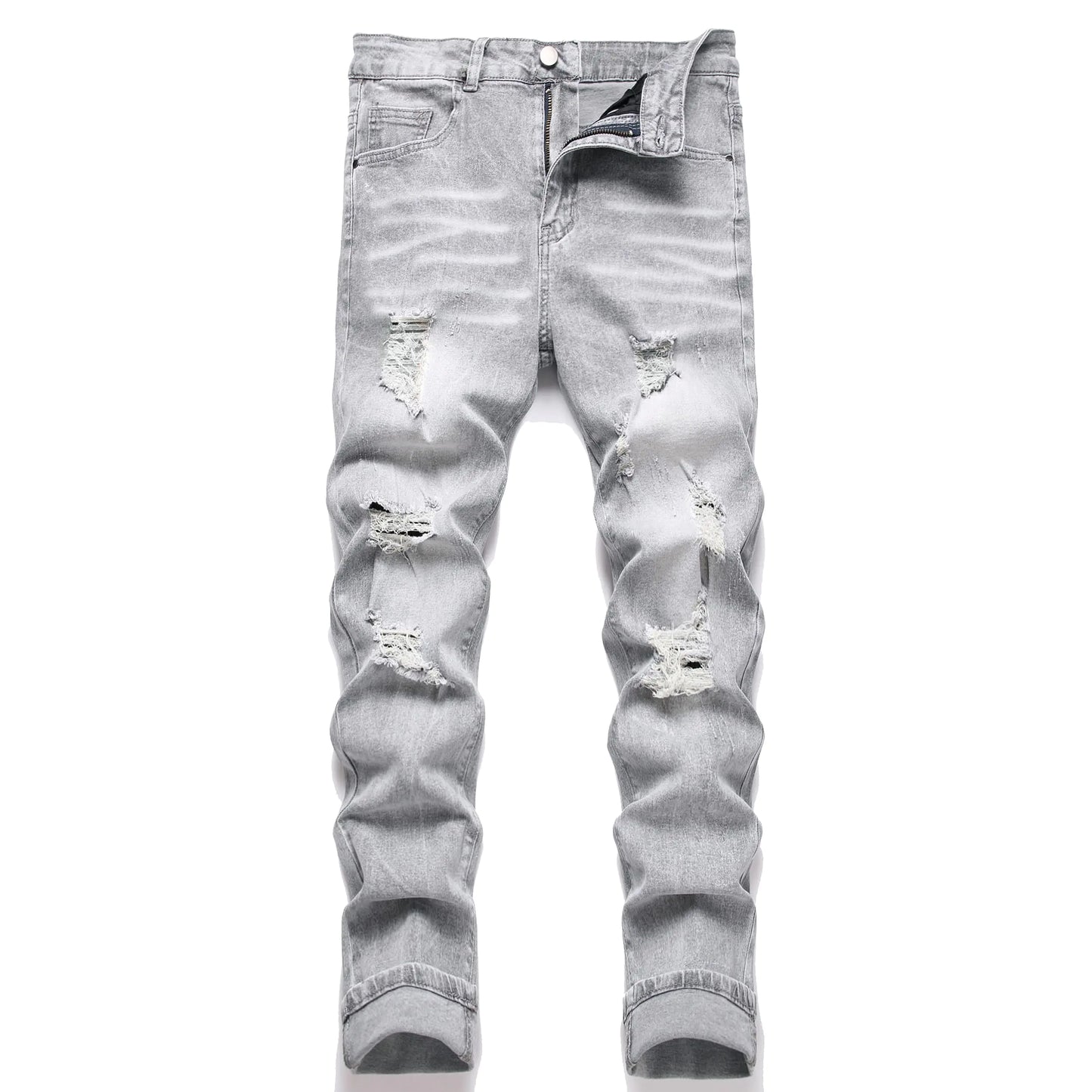 Homllyer Jeans Rasgados para Hombre Corte Recto de Pierna Elásticos Skinny Ajustados para Hombre, Pantalones de Mezclilla (1992, 28) Gris