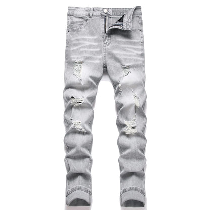 Homllyer Jeans Rasgados para Hombre Corte Recto de Pierna Elásticos Skinny Ajustados para Hombre, Pantalones de Mezclilla (1992, 28) Gris