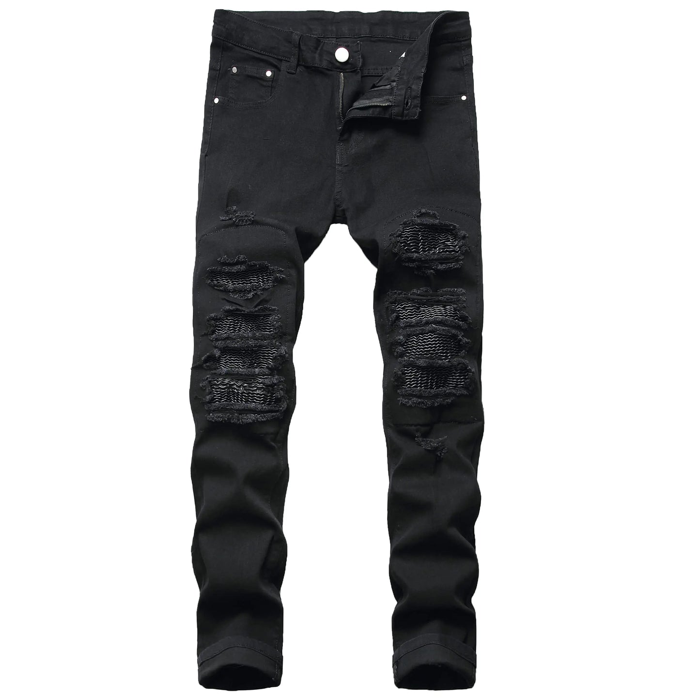 QIMYUM Jeans Ajustados Elásticos para Hombre, Pantalones de Mezclilla Rectos y Desgastados, Jeans de Motociclista de Moda, Jeans Rasgados y Ajustados para Hombre