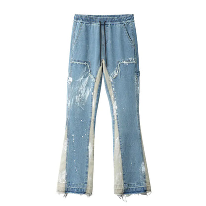 Color Block Painted Drawstring Jeans for Men