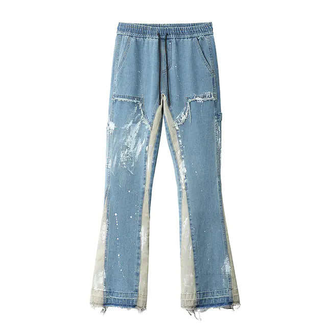 Color Block Painted Drawstring Jeans for Men