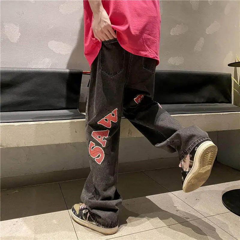 Pantalones Vaqueros Rectos Sueltos de Alta Calle para Hombre, Verano